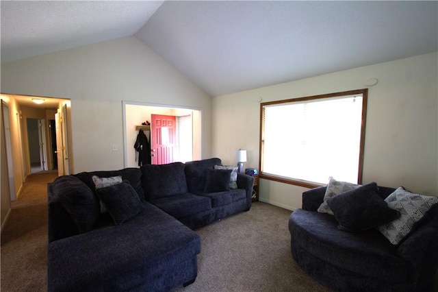109 SE Rockwood St, Blue Springs, MO 64014 - living room featuring carpet and lofted ceiling