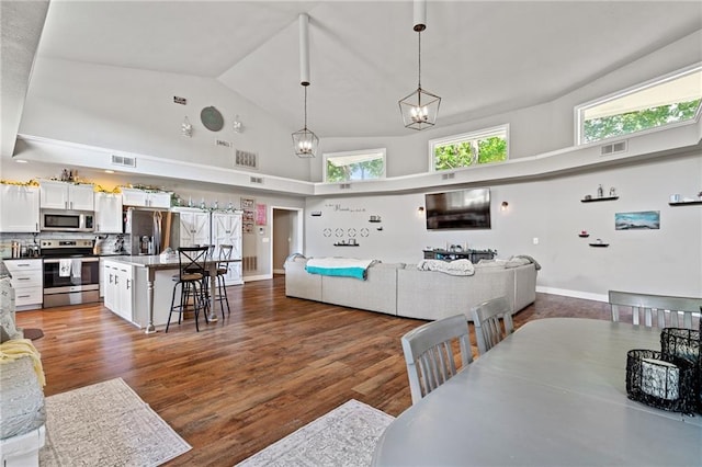 4815 Cheyenne Ln, Mclouth, KS 66054 - dining room featuring high vaulted ceiling and wood finished floors
