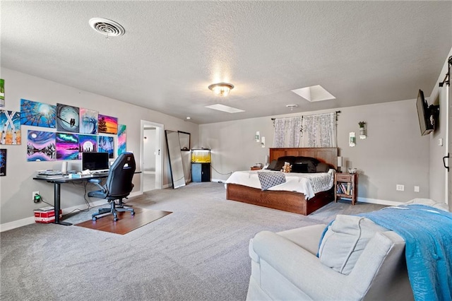 4815 Cheyenne Ln, Mclouth, KS 66054 - carpeted bedroom featuring a skylight, a textured ceiling, and an office area