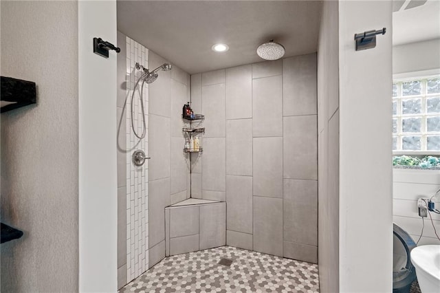 4815 Cheyenne Ln, Mclouth, KS 66054 - bathroom featuring tiled shower and recessed lighting