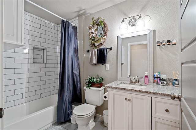 4815 Cheyenne Ln, Mclouth, KS 66054 - full bath featuring vanity, a textured wall, shower / tub combo with curtain, and tile patterned floors