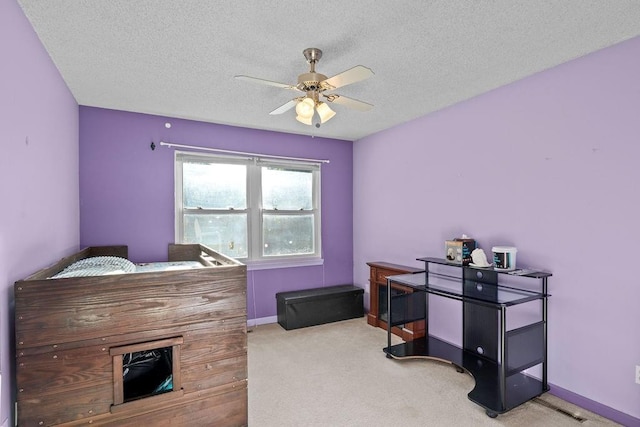 820 S Virginia Ln, Olathe, KS 66061 - bedroom with carpet, a textured ceiling, and ceiling fan