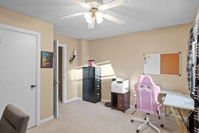820 S Virginia Ln, Olathe, KS 66061 - home office with carpet floors, a ceiling fan, and a textured ceiling