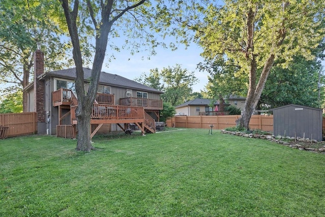 820 S Virginia Ln, Olathe, KS 66061 - fenced backyard featuring a storage unit, stairway, and a wooden deck