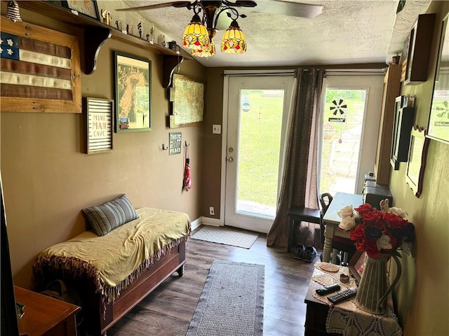 715 Harmon St, Saint Joseph, MO 64504 - foyer entrance with ceiling fan, healthy amount of natural light, dark wood-style flooring, and a textured ceiling