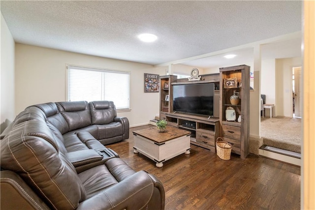 12408 Monroe Ave, Grandview, MO 64030 - living area with dark wood-type flooring and a textured ceiling