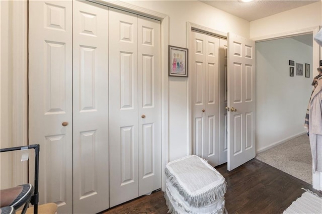 12408 Monroe Ave, Grandview, MO 64030 - bedroom with two closets and dark wood finished floors