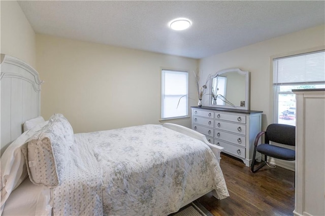 12408 Monroe Ave, Grandview, MO 64030 - bedroom featuring dark wood-type flooring, multiple windows, and a textured ceiling