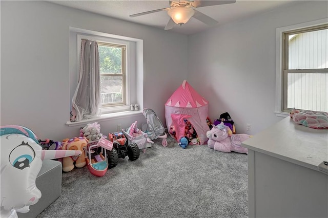 5300 NW 58th Ter, Kansas City, MO 64151 - recreation room with carpet and a ceiling fan