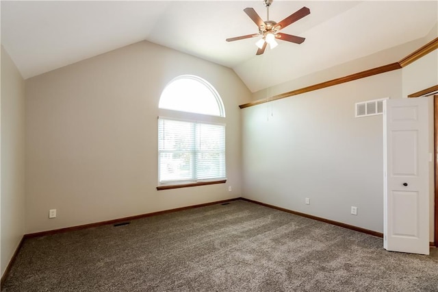 704 Canter St, Raymore, MO 64083 - carpeted spare room featuring lofted ceiling and ceiling fan