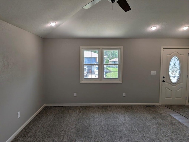 2205 S Owing St, Oak Grove, MO 64075 - foyer entrance featuring carpet flooring, a ceiling fan, recessed lighting, and a textured ceiling
