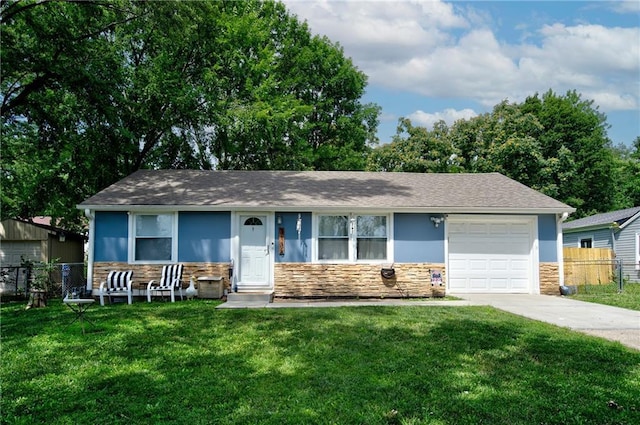 3136 S 8th St, Kansas City, KS 66103 - ranch-style house featuring stone siding, driveway, an attached garage, and stucco siding