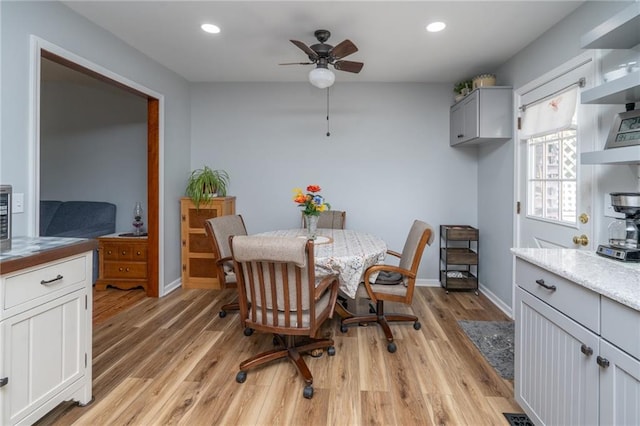 303 W S St, Spring Hill, KS 66083 - dining space with a ceiling fan, light wood-type flooring, and recessed lighting