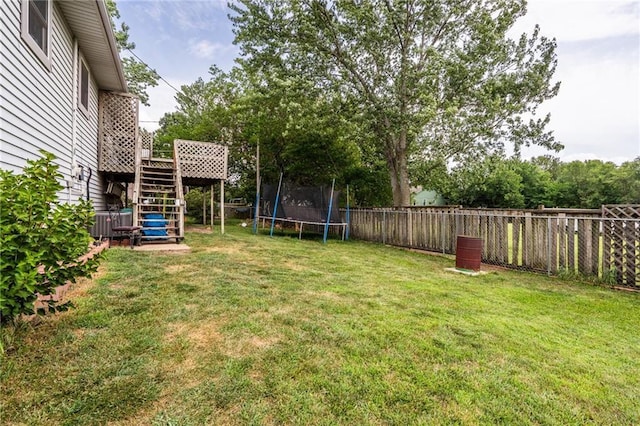 303 W S St, Spring Hill, KS 66083 - fenced backyard with stairway and a trampoline