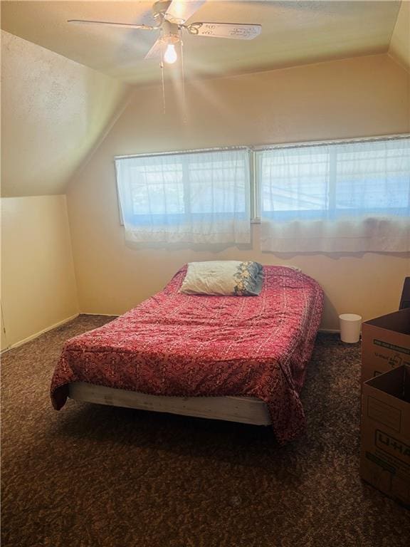 2506 S 48th Ter, Kansas City, KS 66106 - bedroom featuring lofted ceiling, carpet, multiple windows, and ceiling fan