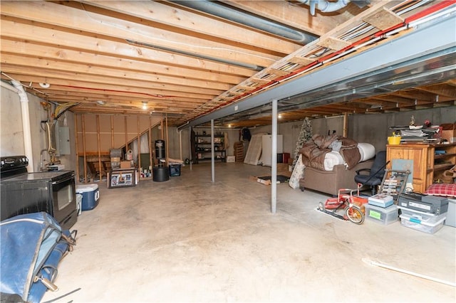 29309 E State Route B, Archie, MO 64725 - unfinished below grade area with electric panel and freestanding refrigerator