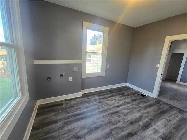2113 Jefferson St, Lexington, MO 64067 - laundry area with electric dryer hookup, dark wood-type flooring, and hookup for a washing machine