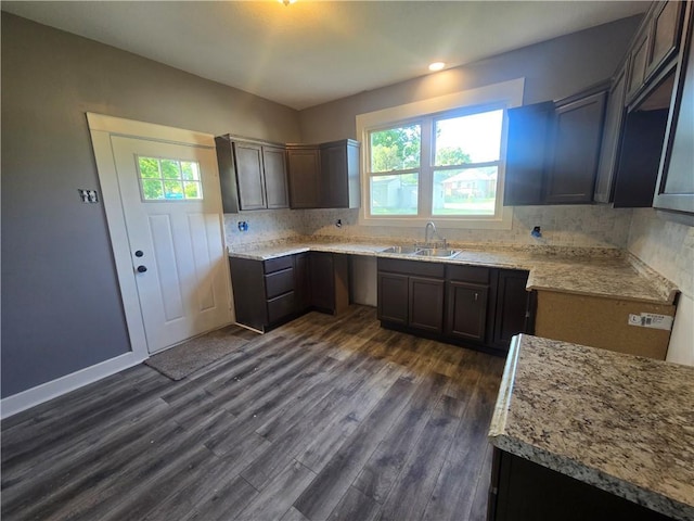 2113 Jefferson St, Lexington, MO 64067 - kitchen featuring backsplash, dark wood-style flooring, and recessed lighting