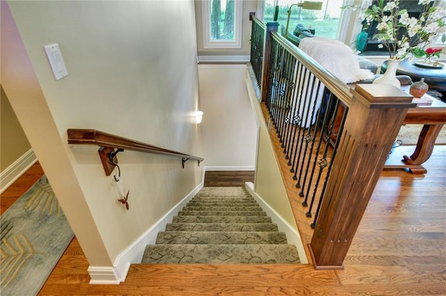 14780 S Glen Eyrie St, Olathe, KS 66061 - stairs with baseboards and wood finished floors