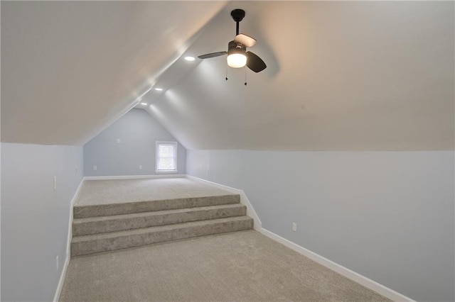 3624 Norledge Ave, Kansas City, MO 64123 - bonus room featuring carpet flooring, lofted ceiling, ceiling fan, stairway, and recessed lighting