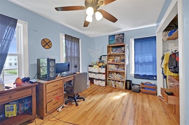 319 Market St, Leavenworth, KS 66048 - office area featuring plenty of natural light, wood finished floors, and ceiling fan