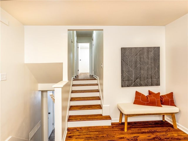 10013 Benson St, Overland Park, KS 66212 - stairway featuring wood finished floors and baseboards