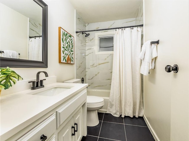 10013 Benson St, Overland Park, KS 66212 - bathroom with vanity, tile patterned floors, and shower / tub combo with curtain
