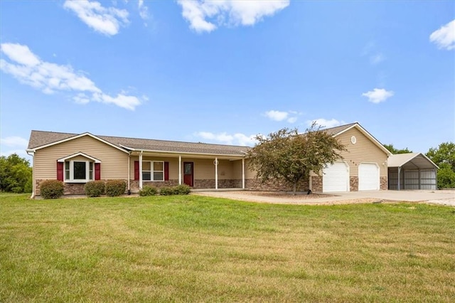 295 E 2300th Rd, Edgerton, KS 66021 - single story home featuring concrete driveway, a garage, a front yard, and a carport