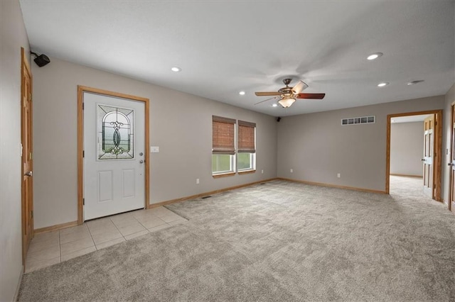 295 E 2300th Rd, Edgerton, KS 66021 - entryway featuring light colored carpet, recessed lighting, ceiling fan, and light tile patterned floors