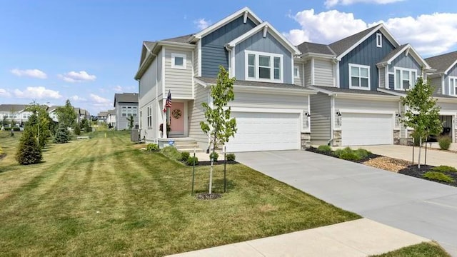 3726 SW Walsh Dr, Lees Summit, MO 64082 - craftsman inspired home with board and batten siding, an attached garage, concrete driveway, a front yard, and a residential view