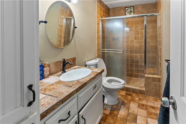 27 W Bannister Rd, Kansas City, MO 64114 - full bath with vanity, stone finish floors, and a stall shower