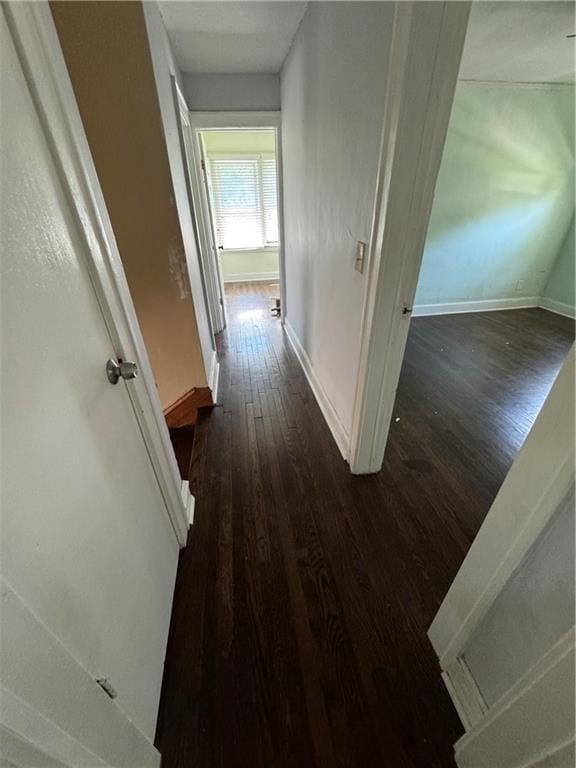 5647 Wayne Ave, Kansas City, MO 64110 - corridor with dark wood-type flooring and baseboards