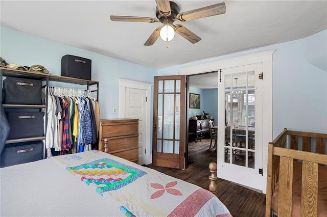 519 S Lincoln Ave, Chanute, KS 66720 - bedroom featuring wood finished floors, french doors, and a ceiling fan
