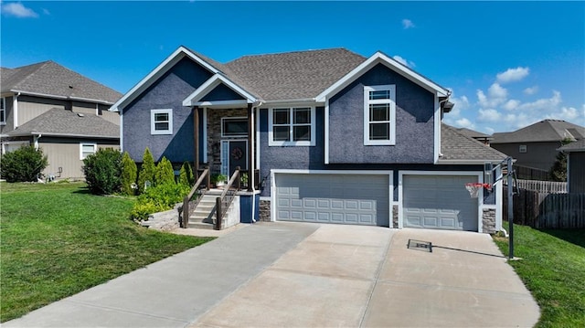 16728 Ruby Way, Basehor, KS 66007 - bi-level home with stone siding, an attached garage, concrete driveway, and a shingled roof