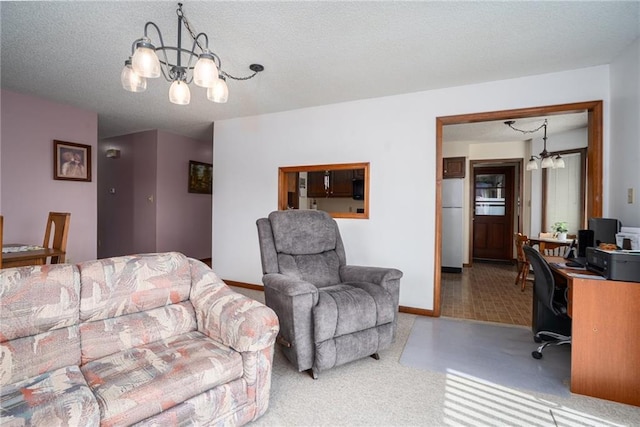596 E 1732nd Rd, Baldwin City, KS 66006 - living area with a chandelier, an office area, and carpet flooring
