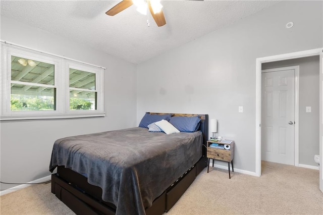 1101 Anderson St, Warrensburg, MO 64093 - bedroom with light carpet, a textured ceiling, and ceiling fan