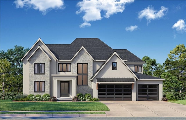 11802 W 181st Ter, Overland Park, KS 66013 - view of front facade with stone siding, driveway, a front yard, and stucco siding