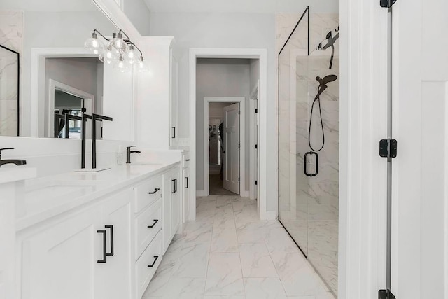 1034 SW Cheshire Dr, Lees Summit, MO 64083 - full bath with marble look tiles, a marble finish shower, double vanity, and a spacious closet