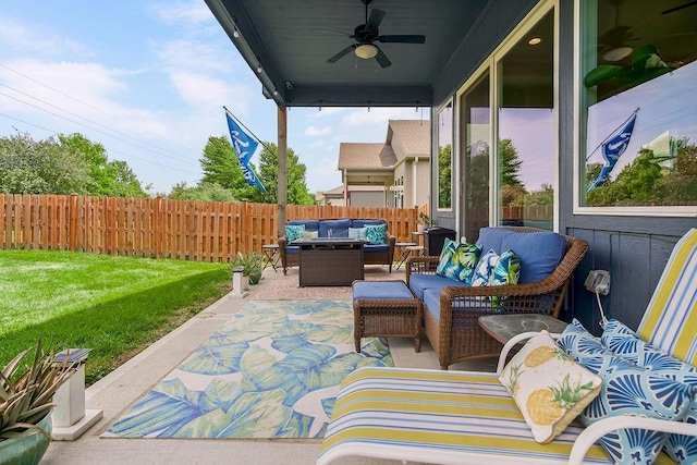 1034 SW Cheshire Dr, Lees Summit, MO 64083 - view of patio / terrace featuring outdoor lounge area and ceiling fan