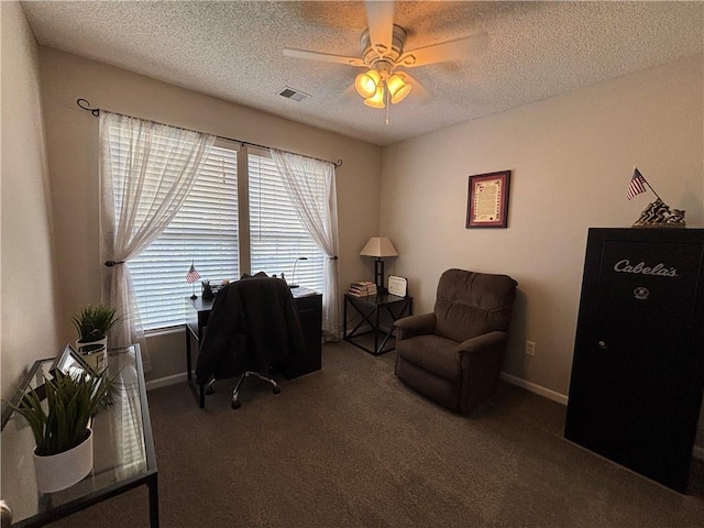 1840 W Fredrickson Cir, Olathe, KS 66061 - carpeted home office with a ceiling fan and a textured ceiling