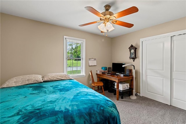 1306 Ruby St, Carrollton, MO 64633 - bedroom with carpet floors, ceiling fan, and a desk