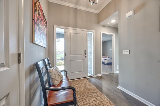 4246 Lakeview Ter, Basehor, KS 66007 - entrance foyer with ornamental molding and dark wood finished floors