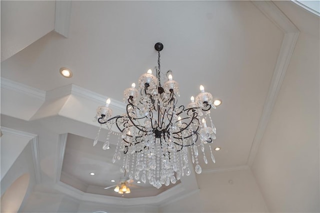 1702 Cedar Ridge Rd, Parsons, KS 67357 - detailed view of a chandelier, ornamental molding, and recessed lighting