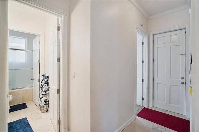 1702 Cedar Ridge Rd, Parsons, KS 67357 - hallway with crown molding and marble finish flooring