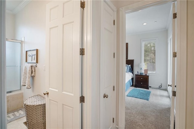 1702 Cedar Ridge Rd, Parsons, KS 67357 - corridor with crown molding and light colored carpet