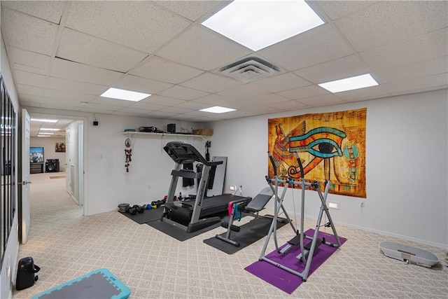 1702 Cedar Ridge Rd, Parsons, KS 67357 - exercise area featuring carpet floors and a drop ceiling