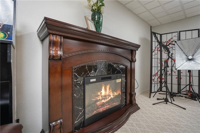 1702 Cedar Ridge Rd, Parsons, KS 67357 - detailed view of carpet floors, a drop ceiling, and a premium fireplace