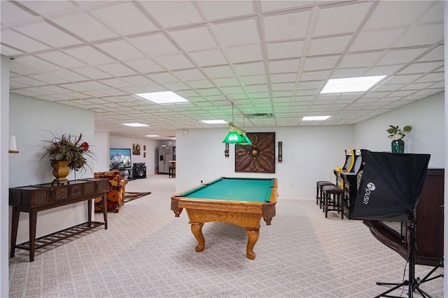 1702 Cedar Ridge Rd, Parsons, KS 67357 - rec room with carpet flooring, pool table, and a paneled ceiling