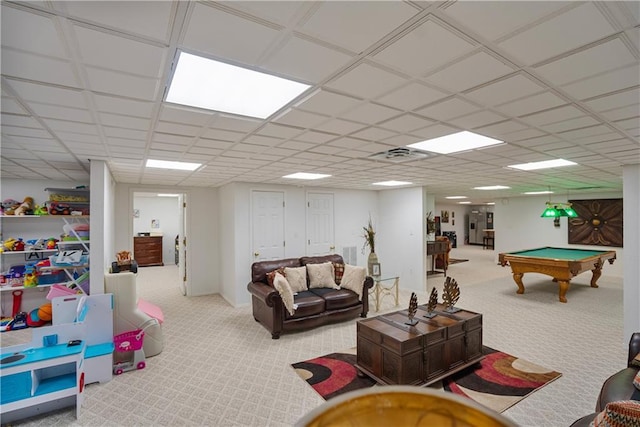 1702 Cedar Ridge Rd, Parsons, KS 67357 - recreation room featuring carpet, a paneled ceiling, and pool table