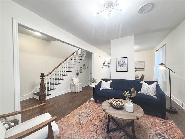 1643 Jefferson St, Kansas City, MO 64108 - living room featuring stairs and wood finished floors